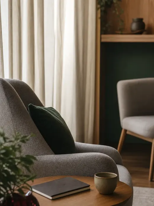 Detalhe acolhedor de um ambiente de psicoterapia